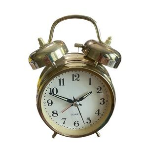 Vintage Quartz Twin Bell Alarm Clock Gold Color